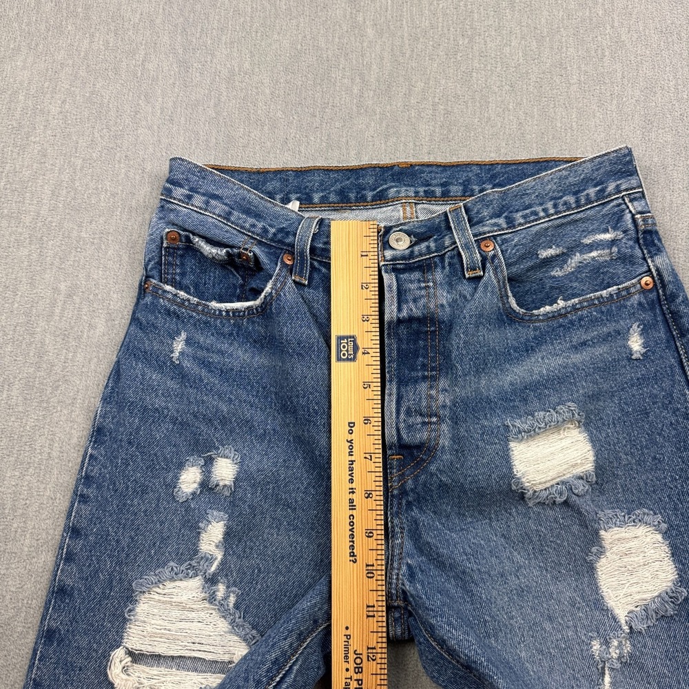 Levis 501 Jeans Womens 28X26 Blue Button Fly Straight Leg Classic Fit Distress - Picture 9 of 15